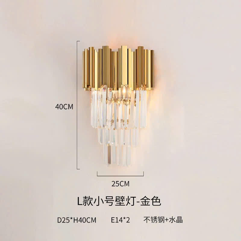 Đèn gắn tường Pha lê 3 tầng, khung inox mạ xi vàng